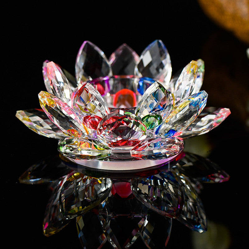 Handmade Crystal Lotus Flower Candle Holders 7 Colors Candlestick Glass Candle